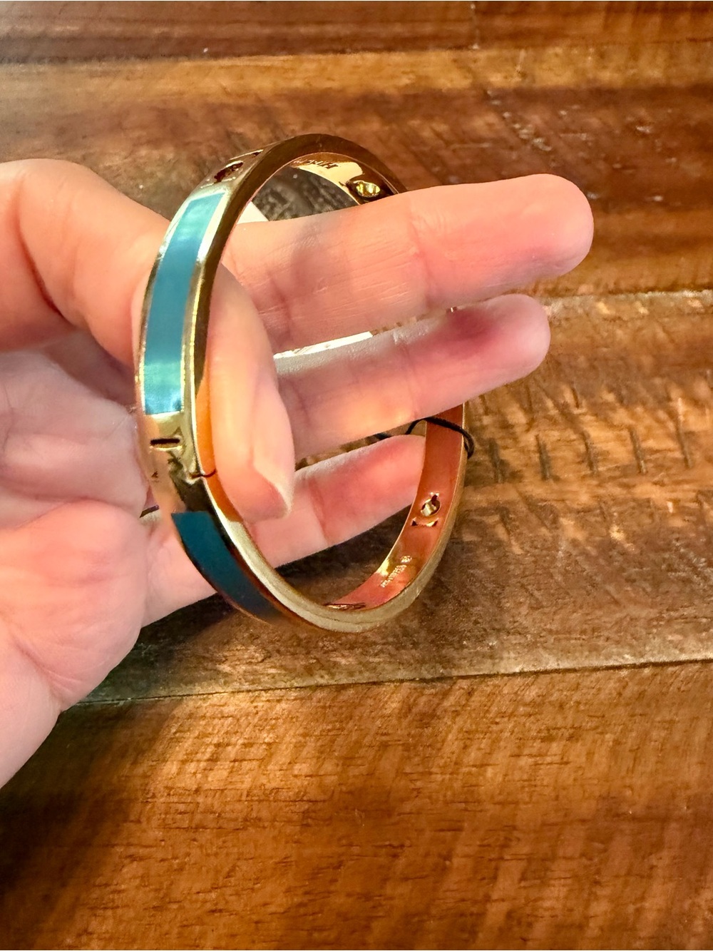 Coach Gold-Tone Bangle with Teal Inlay - Picture 4 of 8